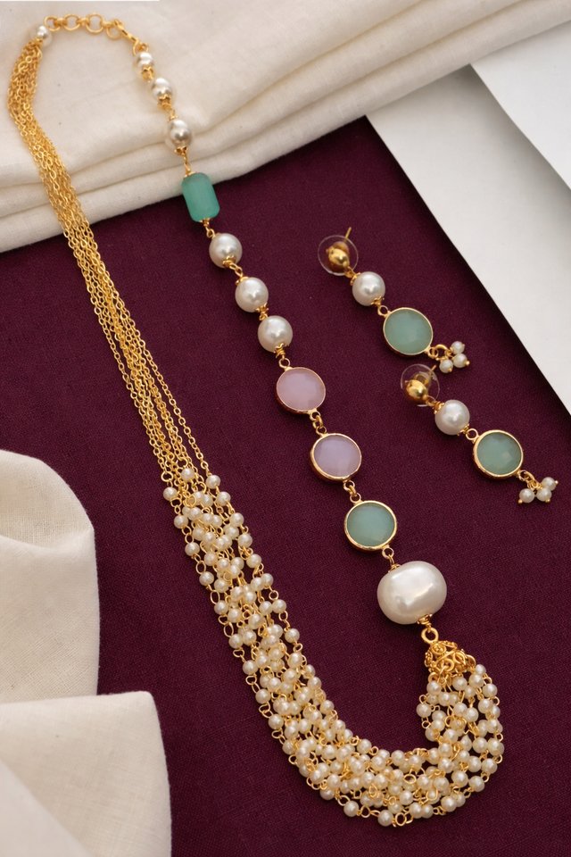 Long Pearl & Pastel Layered Necklace