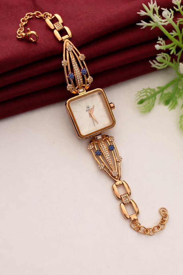 Square Dial Blue-Stone Bracelet Watch